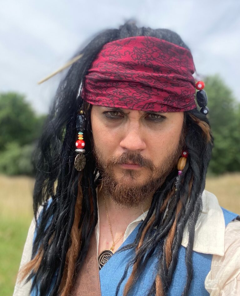 A man dressed as Captain Jack Sparrow