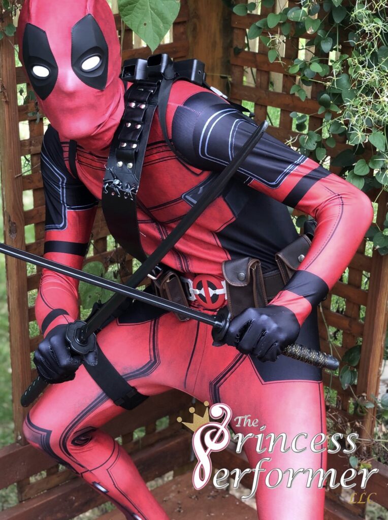 A man dressed as Deadpool