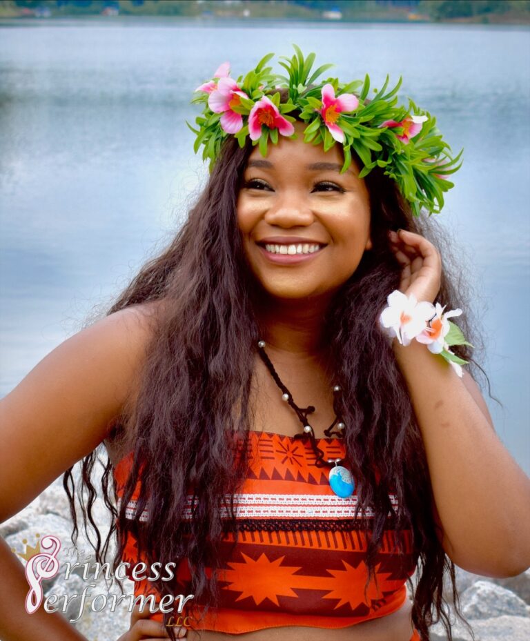 A lady dressed as Moana